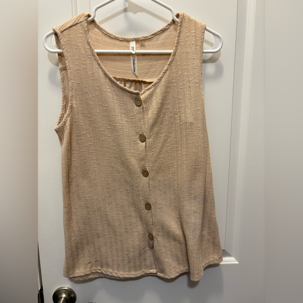Women's Beige Sleeveless Button-Down Shirt